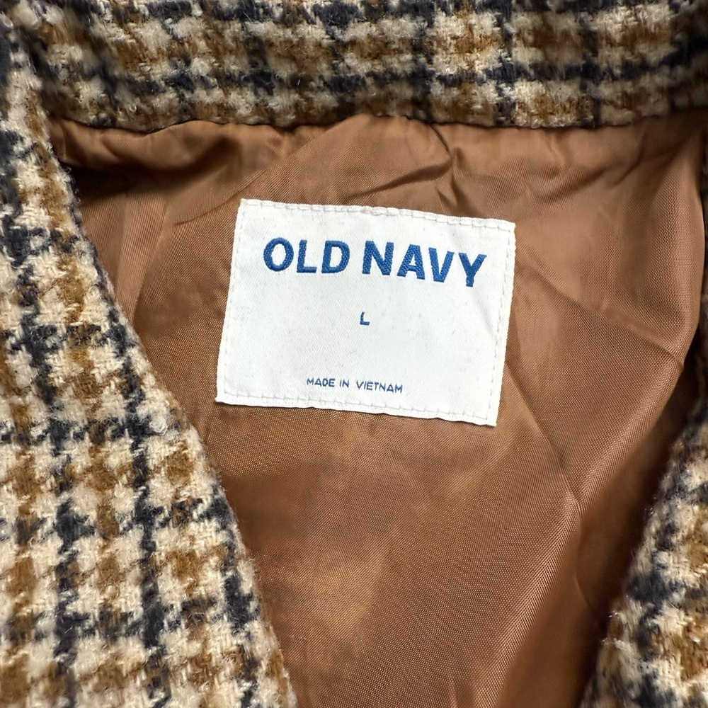 Old Navy Houndstooth Coat Jacket Size L Brown Tan Classic Button Front - Picture 5 of 7
